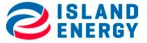 A blue and white logo for island energy.